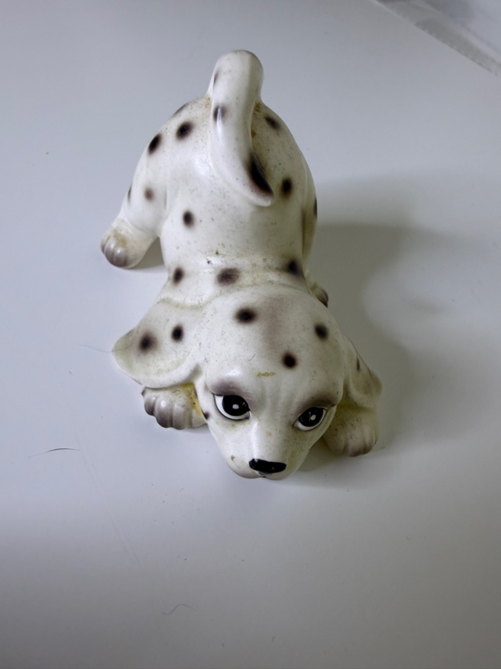 Norcrest Vintage Ceramic Spotted Puppy Figurine - White with Black Spots
